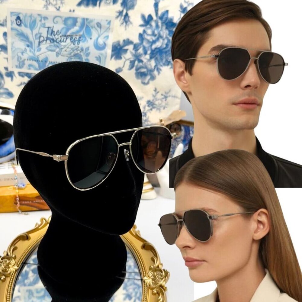 🆕 ALEXANDER MCQUEEN 🧿 NWOT AM0373S 001 Ruthenium Grey Aviator Sunglasses